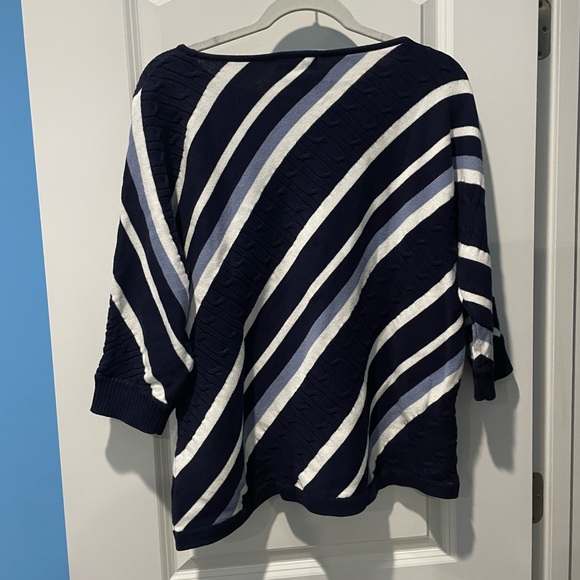 Liz Claiborne Navy and White Diagonal Striped Sweater Shirt | Size L - Picture 2 of 3